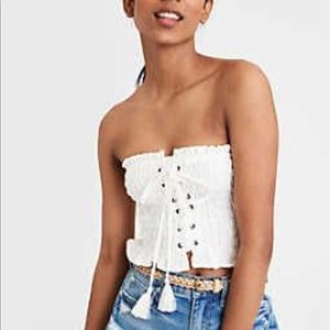 American Eagle White Smocked Tube Top